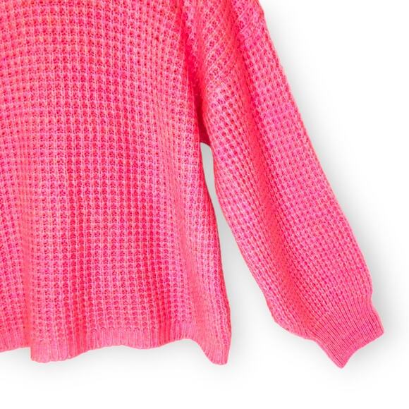 ASOS Women's Design Boxy Balloon Sleeve Pullover Sweater 12 Pink Waffle Knit - Picture 9 of 14